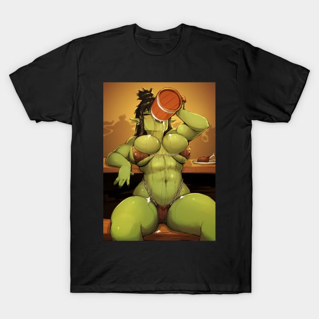 orc girl drinking beer T-Shirt by GAlexV